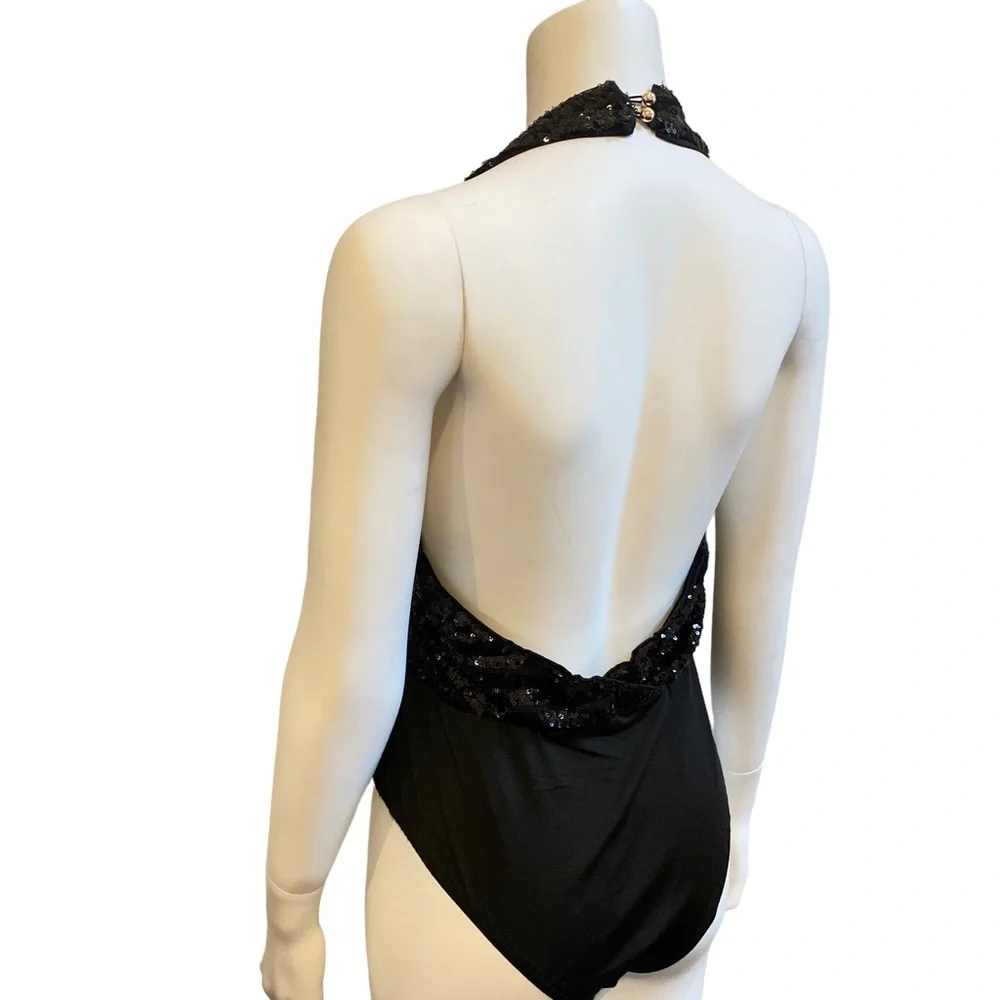 NWT SHINESTAR Black Sequins Bodysuit, Size Large - Picture 6 of 12